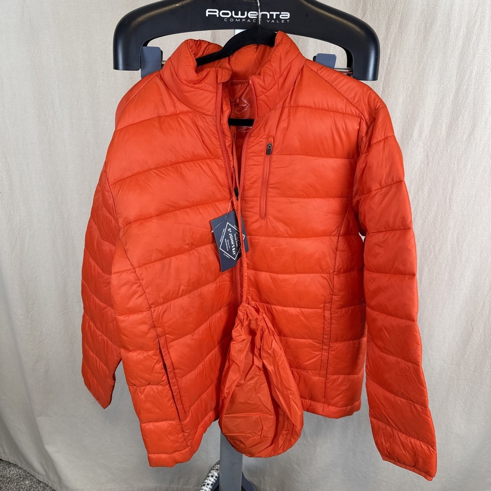NWT St. John's Bay Men's Midweight Packable‎ Puffer Coat, Large, Orange